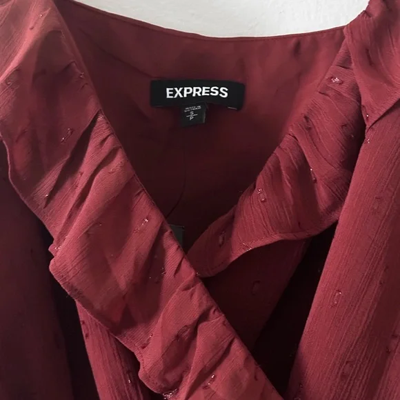Express Ruffle Faux Wrap Terracotta Top - Picture 3 of 3